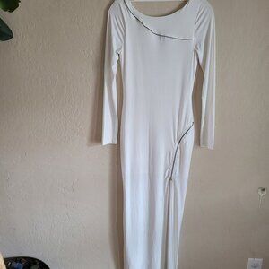 Cefian USA Long White Maxi Dress With Zipper Detail size S
